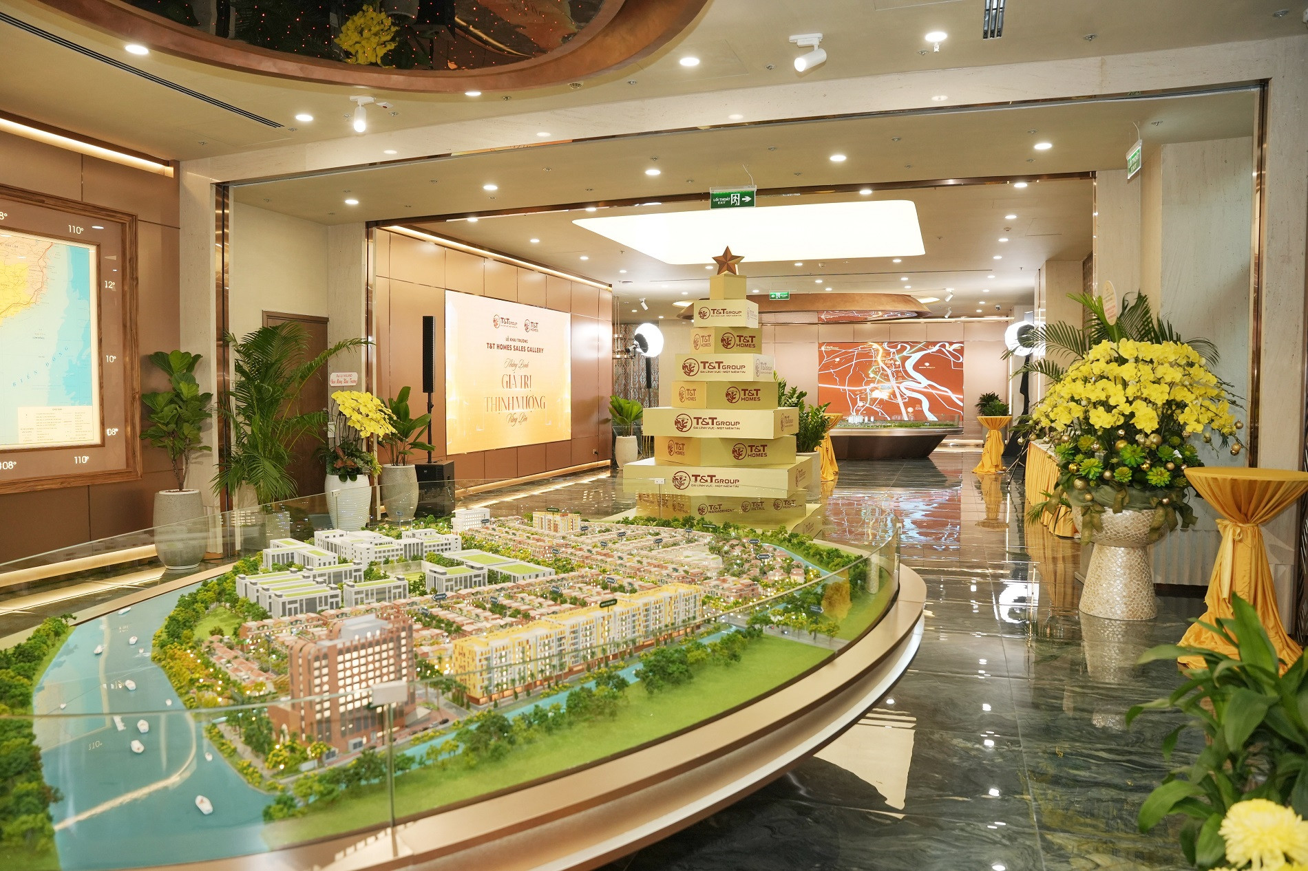 Sảnh chờ T&T Homes Sales Gallery tại TP HCM được thiết kế sang trọng, hiện đại